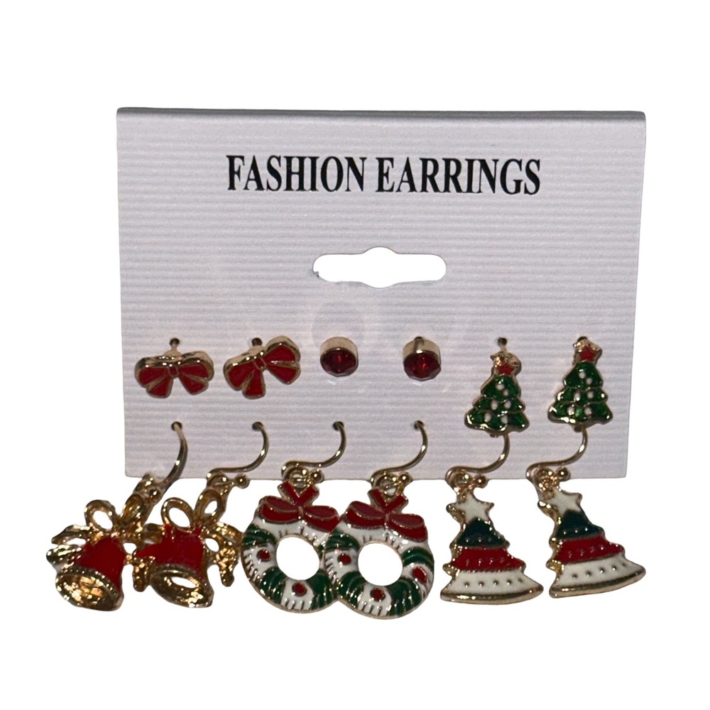 Holiday Christmas Earrings Set Red Green Gold Festive Jewelry Pack New